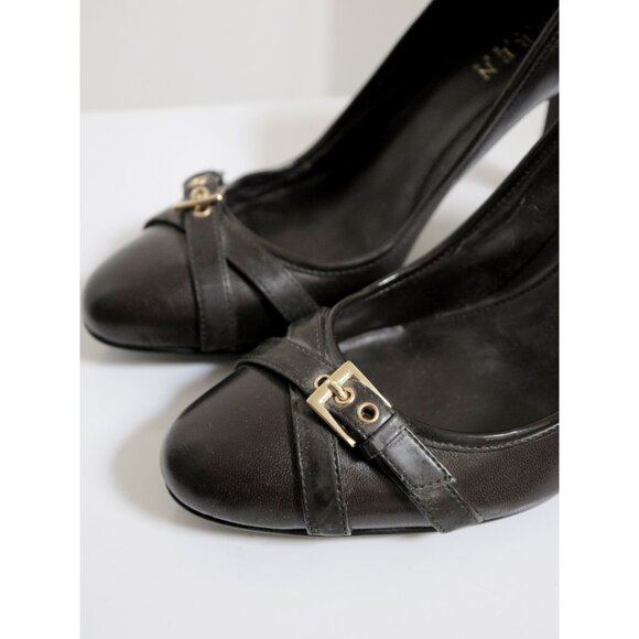 Ralph Lauren Dark Brown Leather Stiletto Heels w/ Strappy Buckle Detail - Women' - Picture 3 of 9